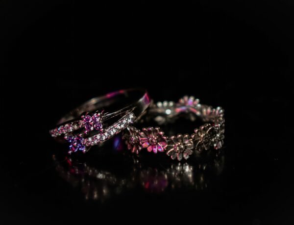 Twilight Bloom: Floral & Pave Two-Ring Set