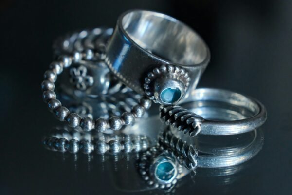 Boho Ocean Soul: Oxidized Ring Set with Faux Gemstone