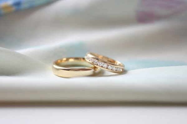 Duo of Devotion: Classic & Sparkling Yellow-Tone Band Set